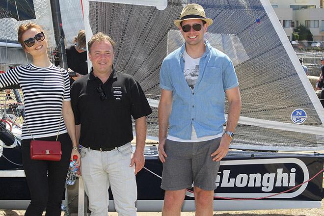 De'Longhi representatives Victoria Rogulskaya, Gregg Lawrance and Andrew Lyn at the skiff's christening © Frank Quealey /Australian 18 Footers League http://www.18footers.com.au